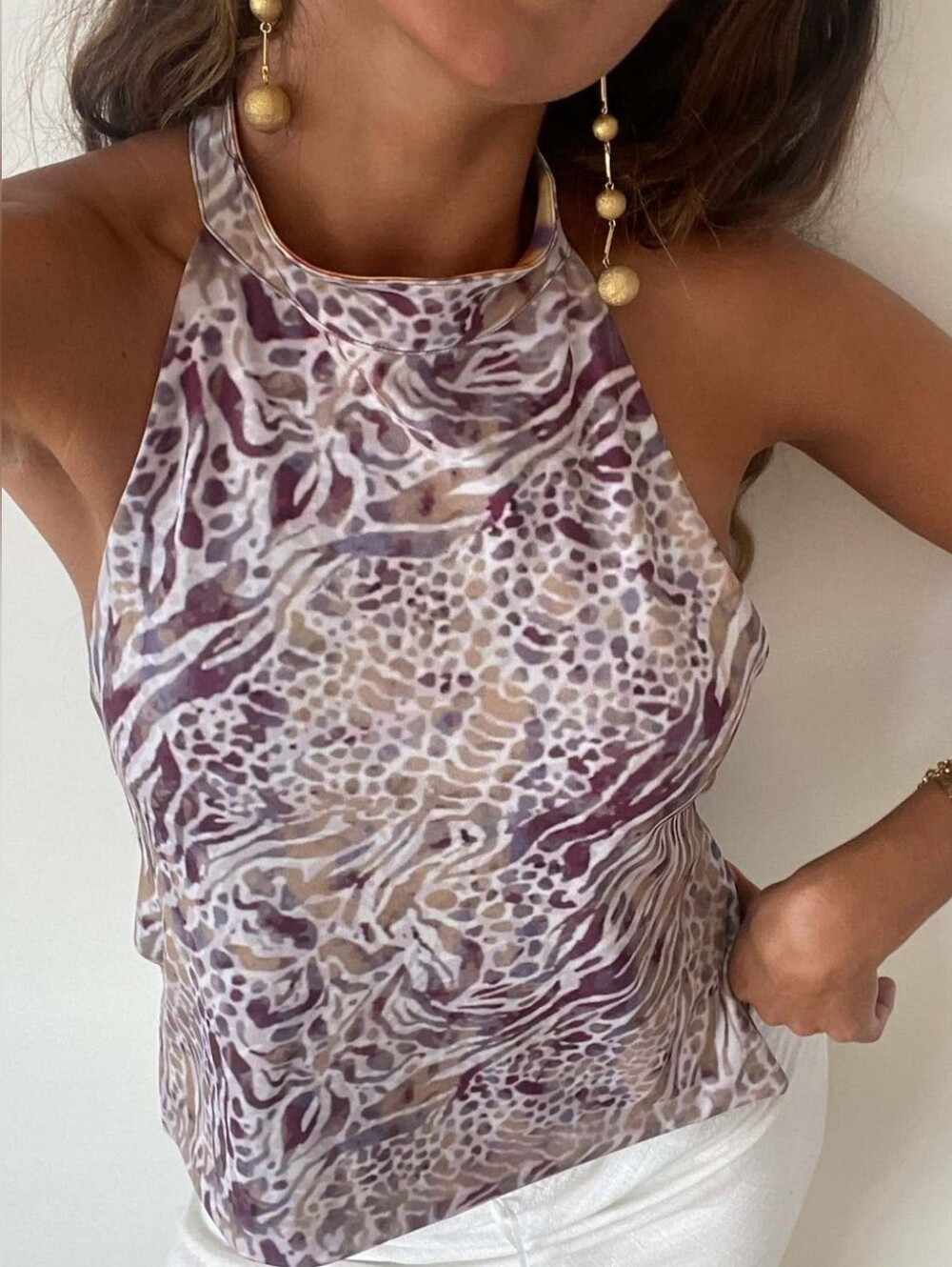 Neutral & Mauve Animal Print Halter Tank Top